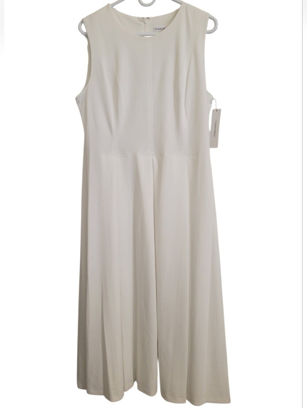 CALVIN KLEIN Ivory Scuba Crepe Fit & Flare Sleeveless Summer Dress NWT - Picture 5 of 10